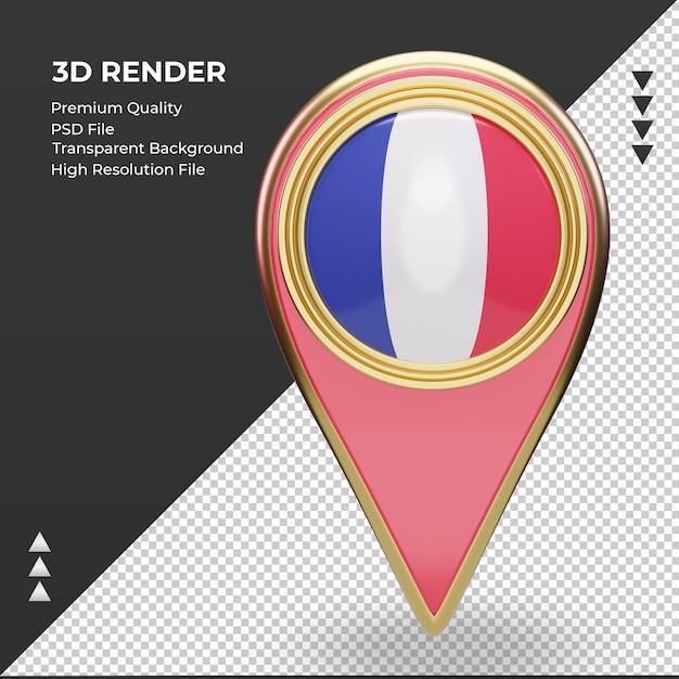 3d Pin Lokalizacji Flaga Francji Renderowania Widok Z Przodu