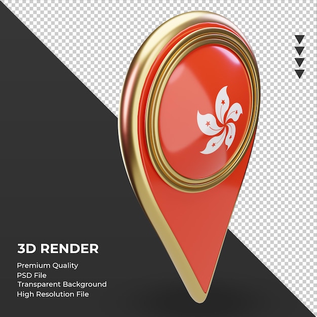 3d Pin Lokalizacji Flaga Hongkongu Renderująca Widok Z Lewej Strony