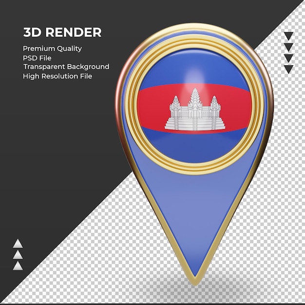 PSD 3d pin lokalizacji flaga kambodży renderująca widok z przodu