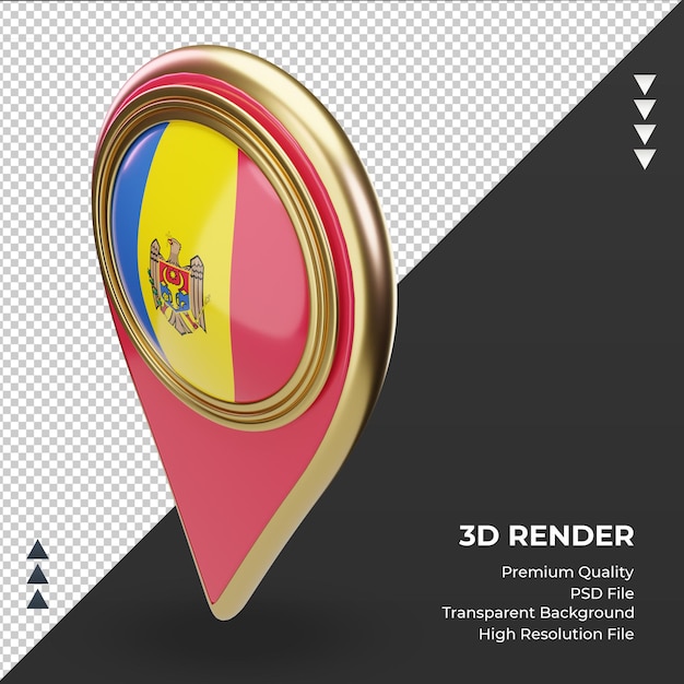 3d Pin Lokalizacji Flaga Mołdawii Renderowania Prawy Widok