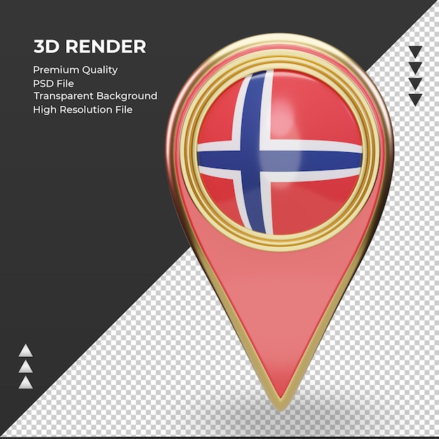PSD 3d pin lokalizacji flaga norwegii renderująca widok z przodu