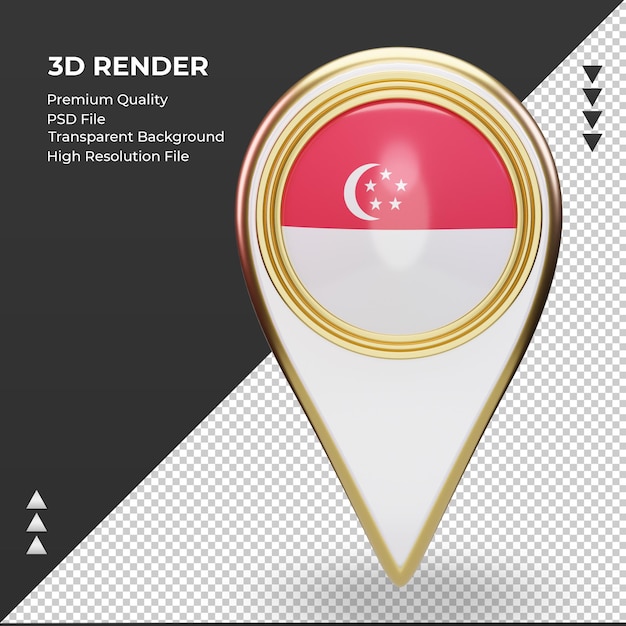 3d Pin Lokalizacji Flaga Singapuru Renderujący Widok Z Przodu