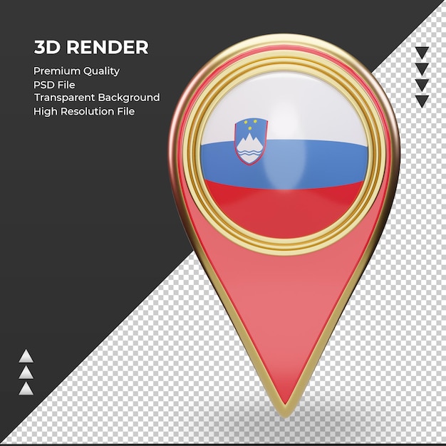 3d Pin Lokalizacji Flaga Słowenii Renderowania Widok Z Przodu