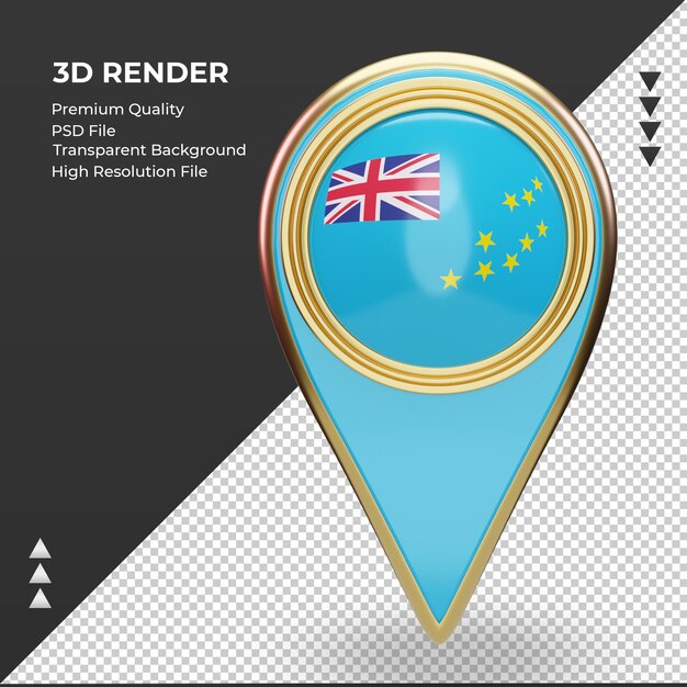 3d Pin Lokalizacji Flaga Tuvalu Renderująca Widok Z Przodu