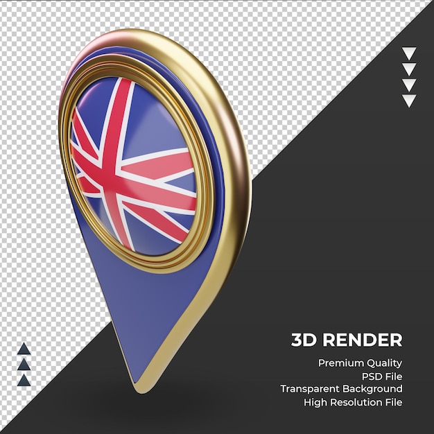 PSD 3d pin lokalizacji flaga wielkiej brytanii renderujący prawy widok
