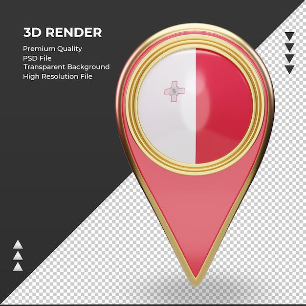 PSD 3d pin lokalizacji flagi malty renderującej widok z przodu