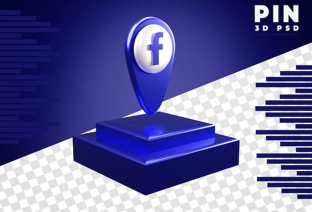 PSD 3d pin z metalowym kolorowym renderowaniem logo facebook na białym tle