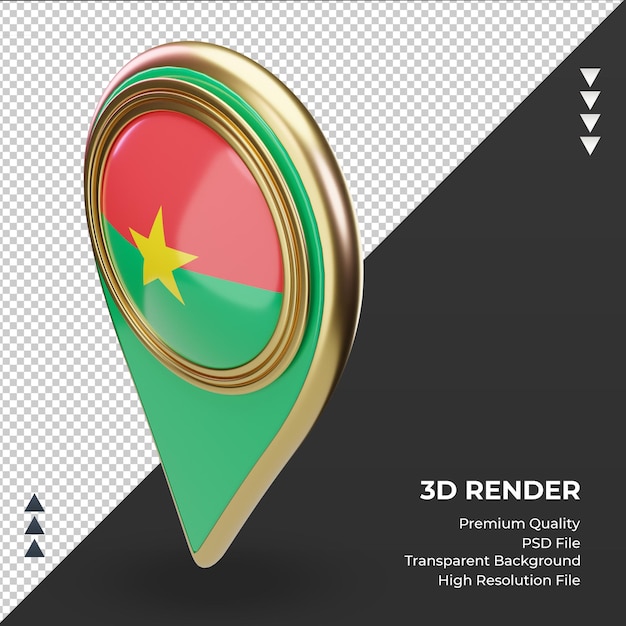 3d Pinezka Lokalizacji Flaga Burkina Faso Renderująca Prawy Widok