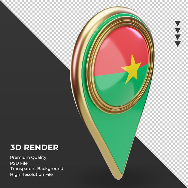 3d Pinezka Lokalizacji Flaga Burkina Faso Renderująca Widok Z Lewej Strony