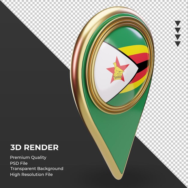 3d Pinezka Lokalizacji Flaga Zimbabwe Renderująca Widok Z Lewej Strony