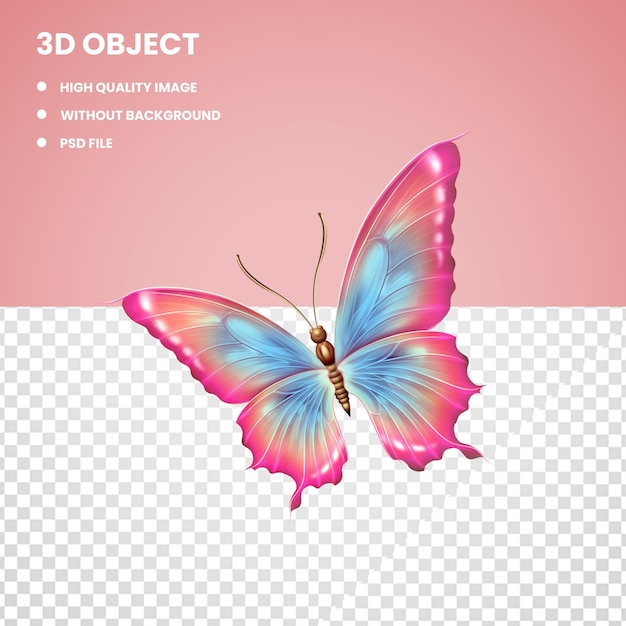 PSD 3 d のピンクと青の蝶