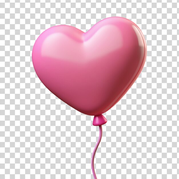 3d pink balloon with heart shaped isolated on transparent background