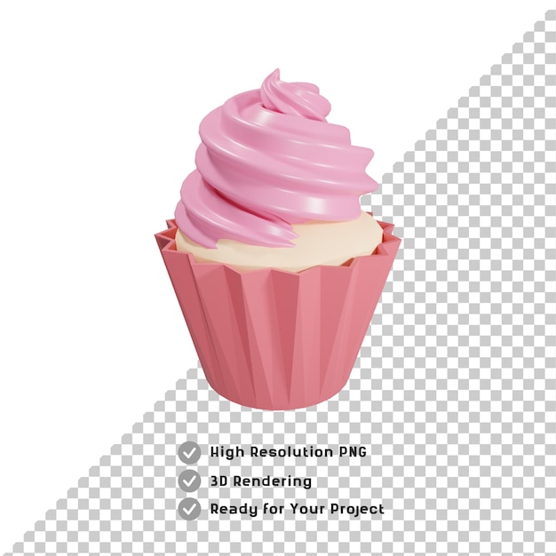 PSD 3d pink cupcake transparent background