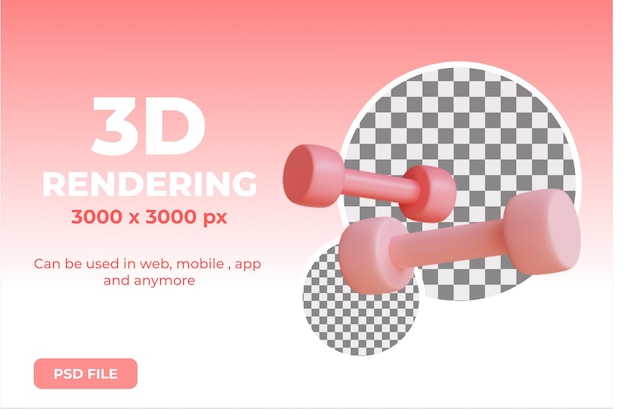 PSD 3d pink dumbbell illustration object premium psd