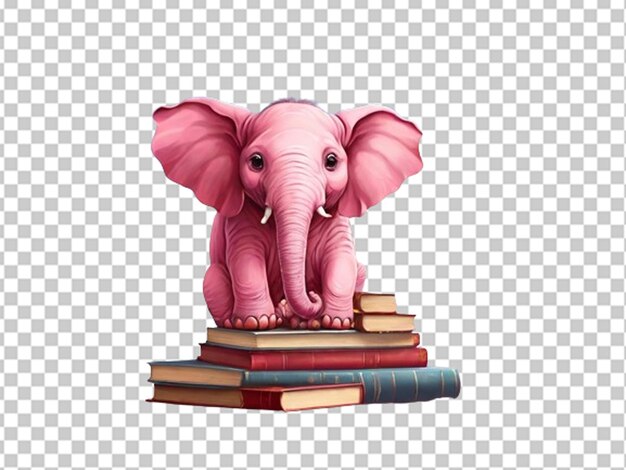 PSD 3d pink elephant with books