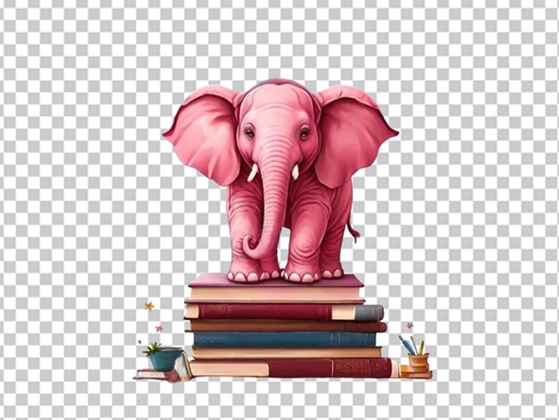 PSD elefante rosa 3d con libri