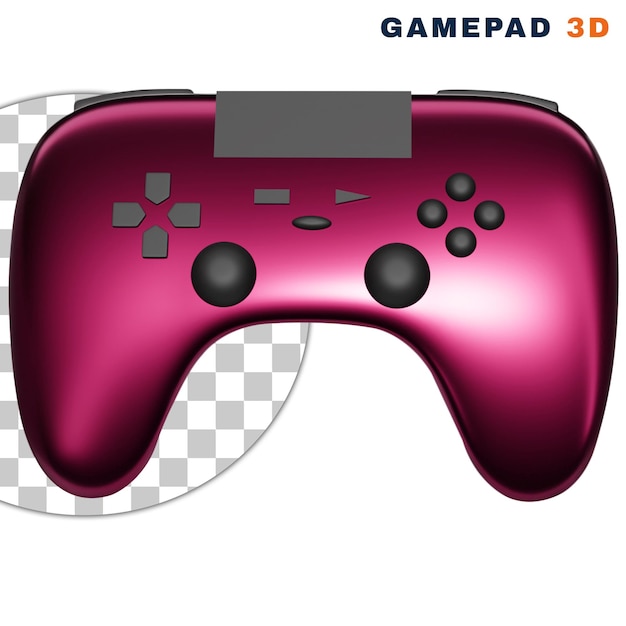 3d pink gamepad with an analog stick on transparent background