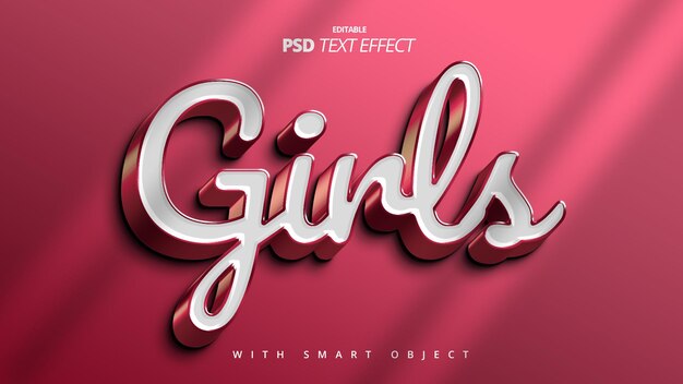 3d pink girls text effect editable template design