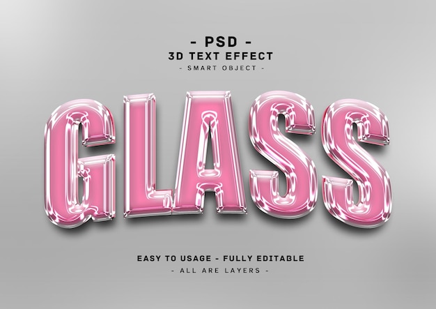 PSD 3d pink glass text style effect