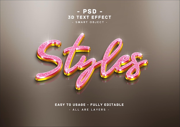 PSD effetto stile testo glitter rosa 3d