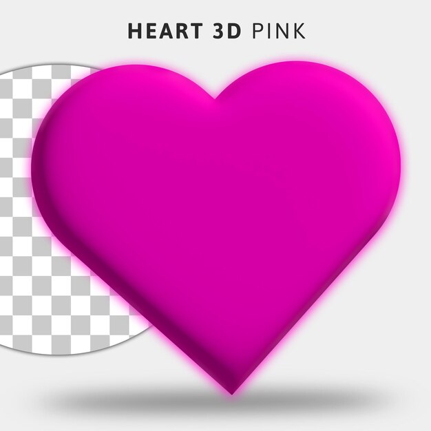 3d pink heart icon on transparent background