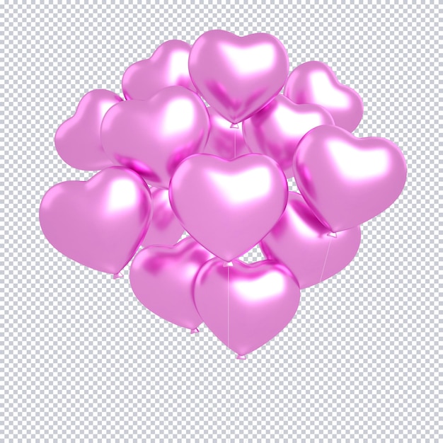 3d palloncini a forma di cuore rosa isolati che galleggiano per lo sfondo del mockup di buon compleanno