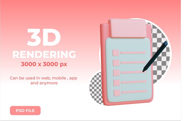 3d pink to do list illustration object premium psd