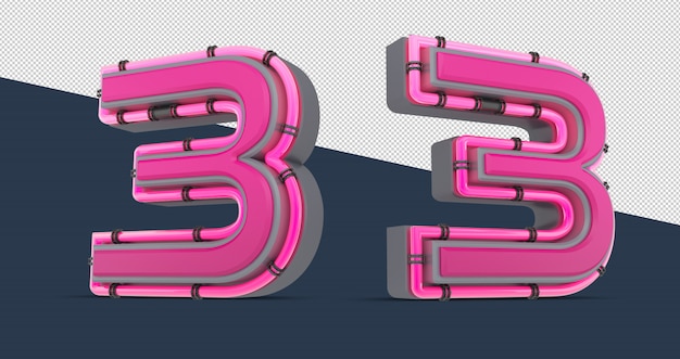 PSD 3d pink number with neon light