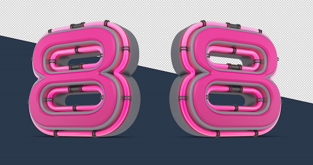 PSD 3d pink number with neon light