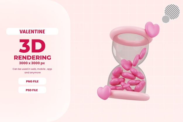 Oggetto dell'icona dell'illustrazione di amore e di tempo rosa 3d