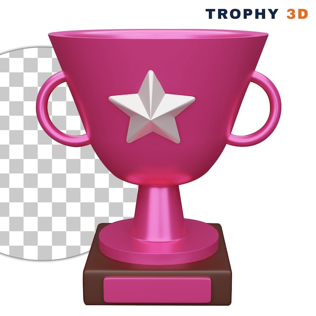 PSD 3d pink trophy with a white star icon on transparent background