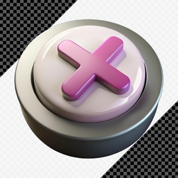 3D Pink X Button Icon on White Background