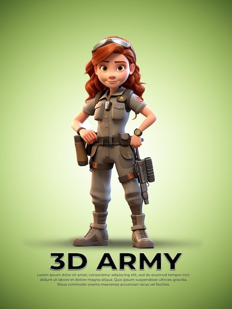 3D Pixar postać młodej armii