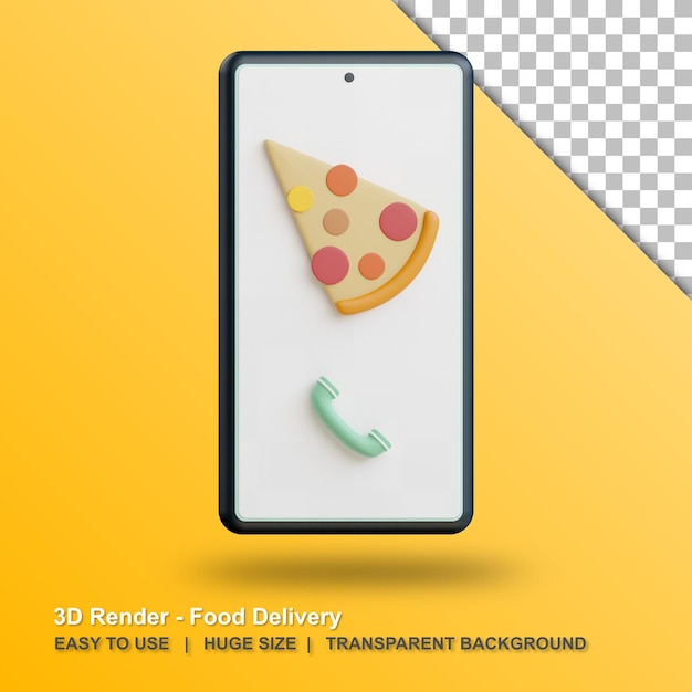 PSD 3d pizza order online illustration with transparent background