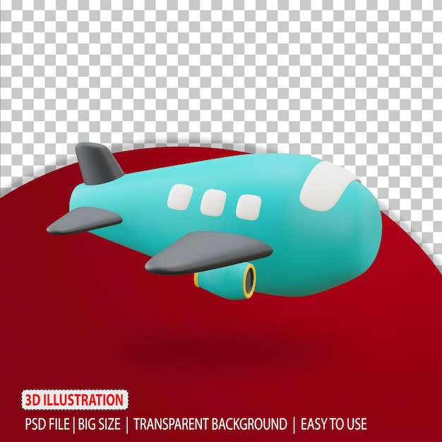 3d plane icon traveling illustration rendering with transparent background