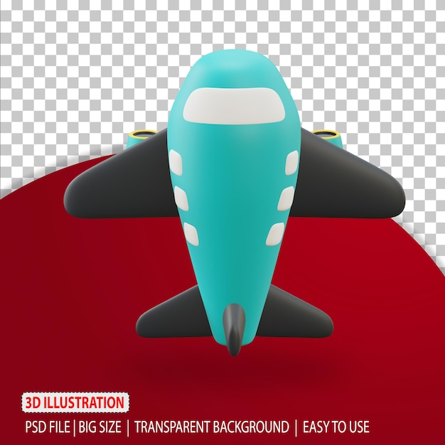 PSD 3d plane icon traveling illustration rendering with transparent background