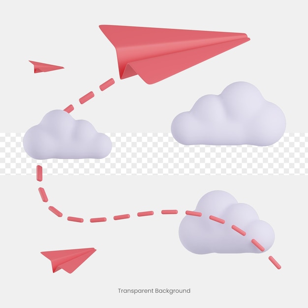 3d aereo papper mestiere volare e nuvola per il concetto di viaggio, simbolo di libertà.