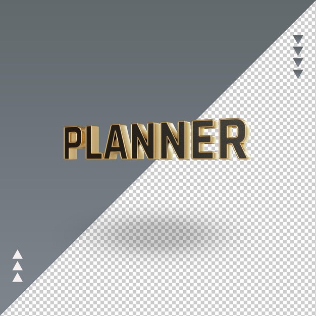 PSD 3d planner icona oro nero rendering vista destra