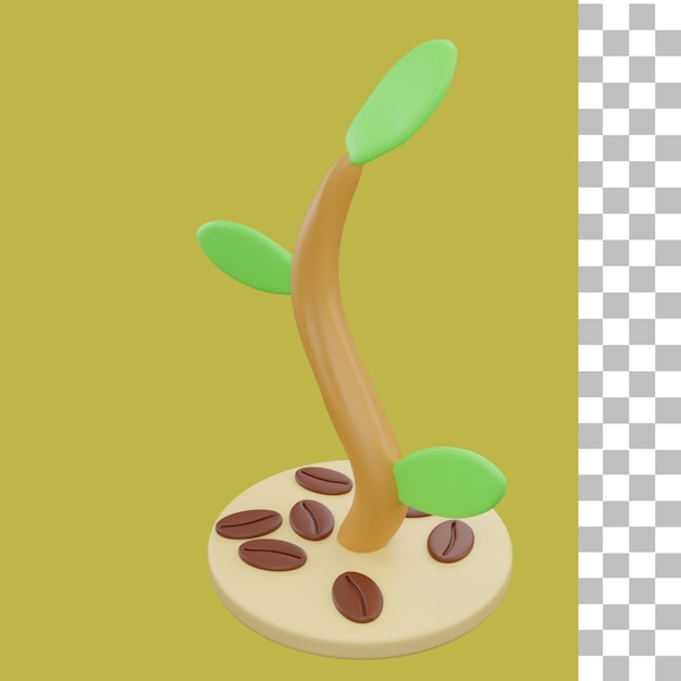 3d plant met koffiebonen