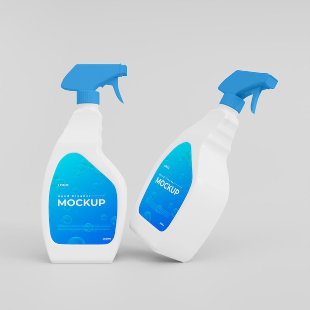 PSD 3d plastic hand wash spray bottle mockup