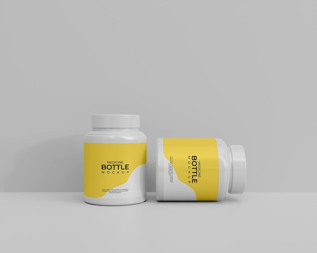 PSD 3d plastic medicine jar supplement mockup