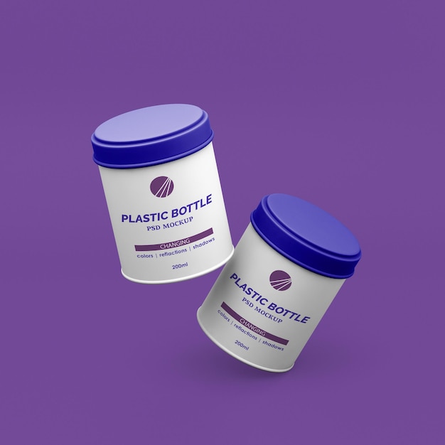 3d plastic and paper jars mockup for food and beauty products floating. isometric view