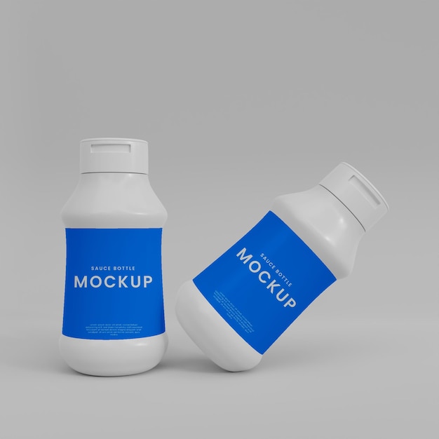 Mockup di bottiglia di salsa di plastica 3d