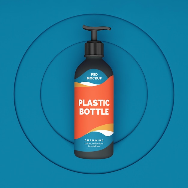 PSD 3d plastikowa butelka z makietą dozownika do żywności i produktów kosmetycznych. widok z góry