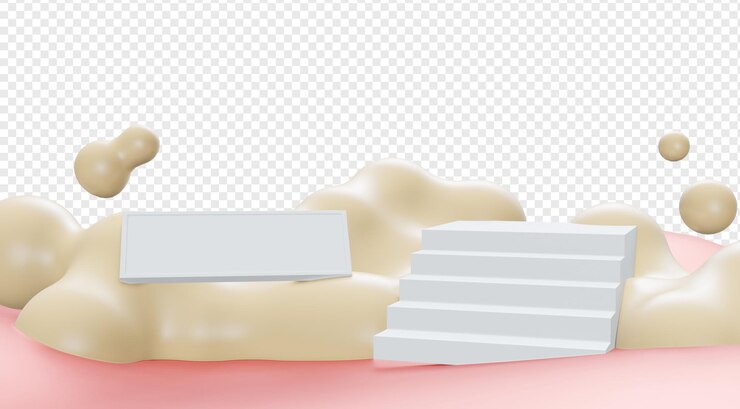PSD 3d-plattform eller podie produktutstillingsrom med trapper sky og banner isolert