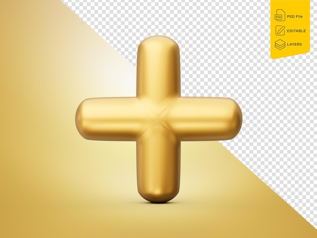 PSD 3d plus icon oro isolato su sfondo bianco illustrazione 3d