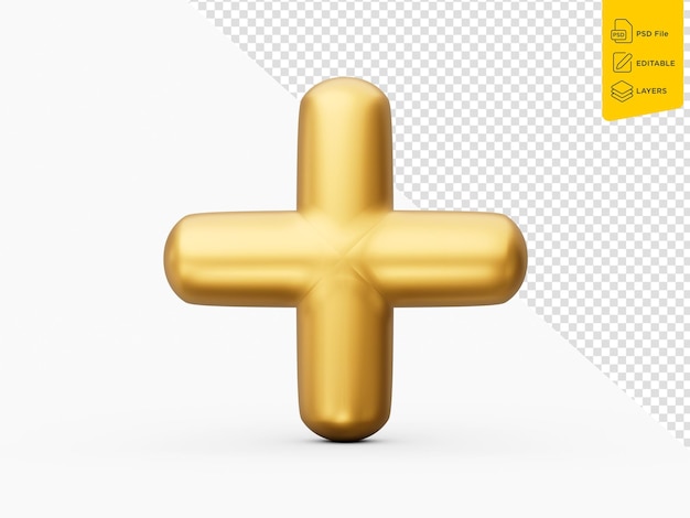 3d Plus Icon Gold Isolated On White Background 3d Illustration