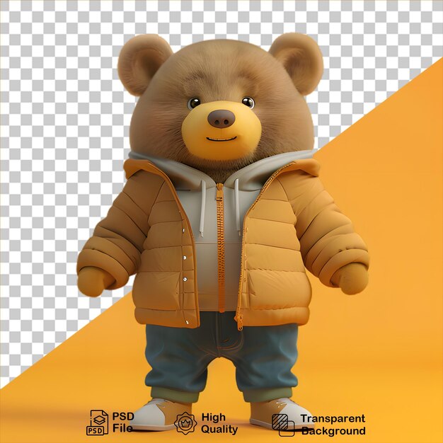 PSD 3d pluszowy niedźwiedź noszący kurtkę izolowany na przezroczystym tle zawiera plik png