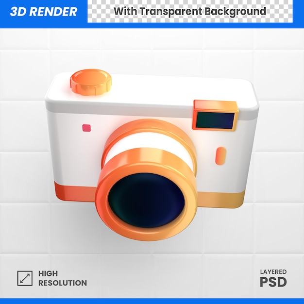 PSD foto d'azione della fotocamera tascabile 3d nei colori arancione e giallo