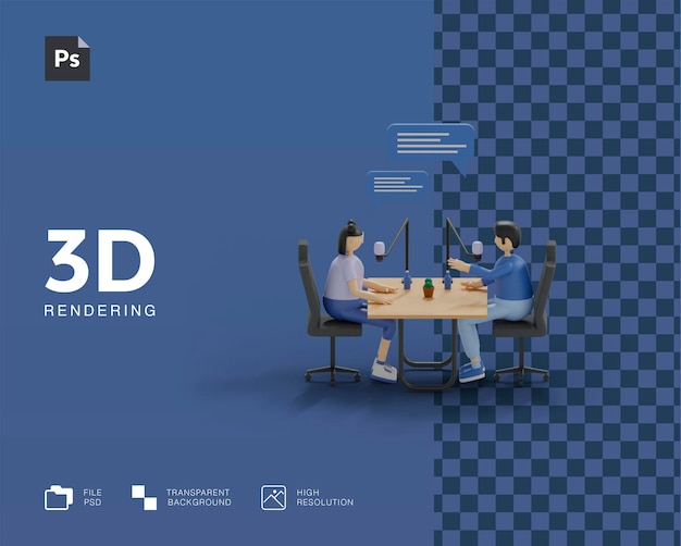 PSD 3d 팟캐스트 일러스트레이션